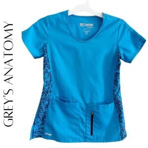 GREY’S ANATOMY ACTIVE Women’s Blue & Black Scrub Top, XS